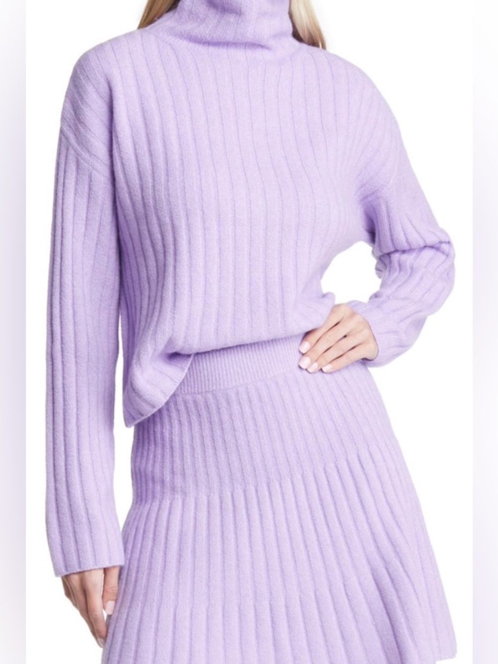 Ribbed Lilac Knit Mini Skirt - Women